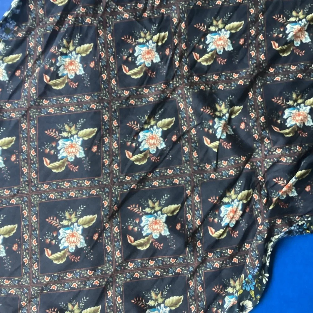 Anthropologie Navy Floral Silk-Blend Scarf
